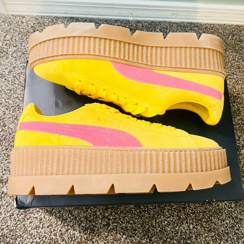 NIB Puma X Fenty Yellow & Pink Suede Cleated Creeper Sneakers